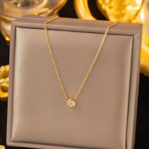 18K Gold Plated Stainless Steel V Pendant Necklace Womens